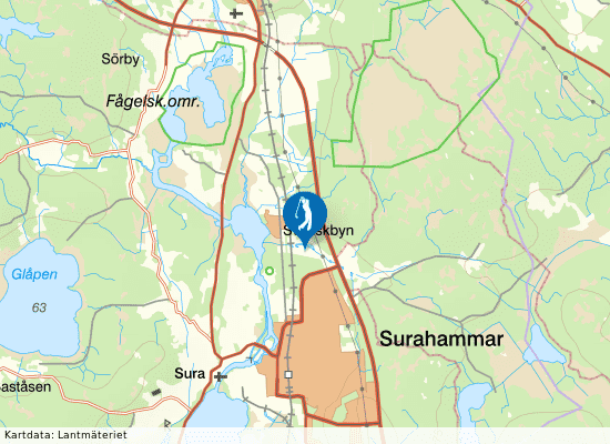 Karta över området runt Surahammars Golfklubb