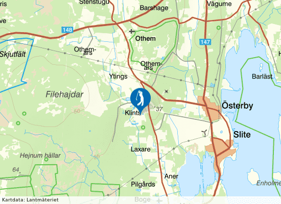 Karta över området runt Slite Golfklubb