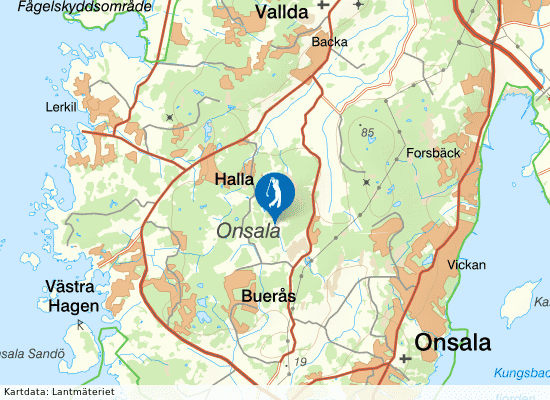 Karta över området runt Hälla Golfklubb