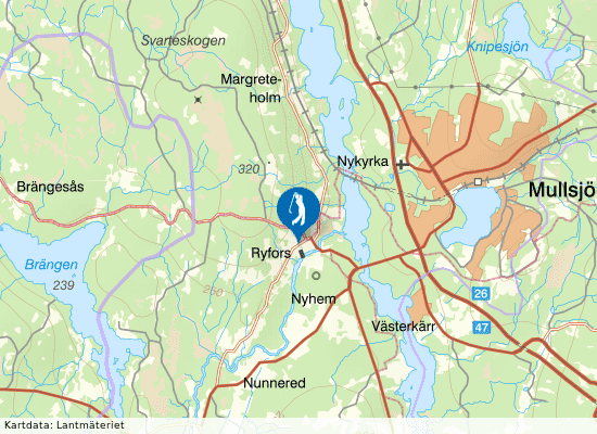 Karta över området runt Ryfors Golfklubb