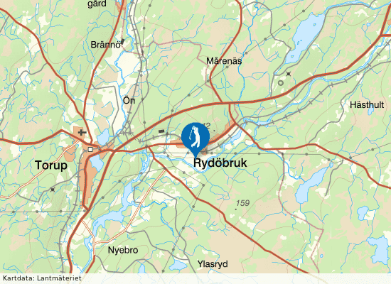 Karta över området runt Rydö Golfklubb
