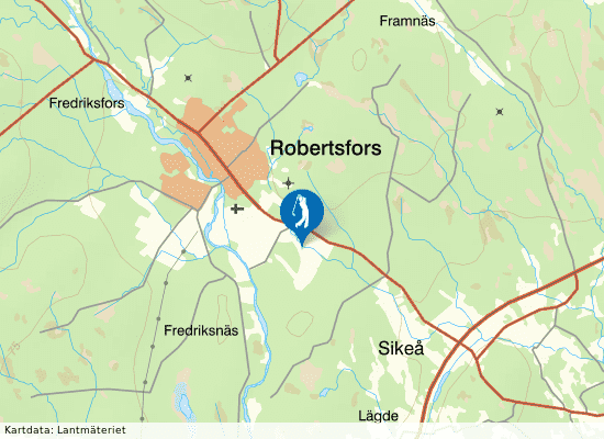 Karta över området runt Robertsfors Golfklubb