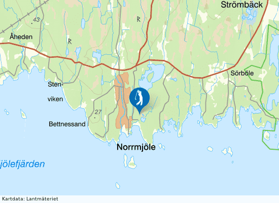 Karta över området runt Umeå Norrmjöle Golfklubb