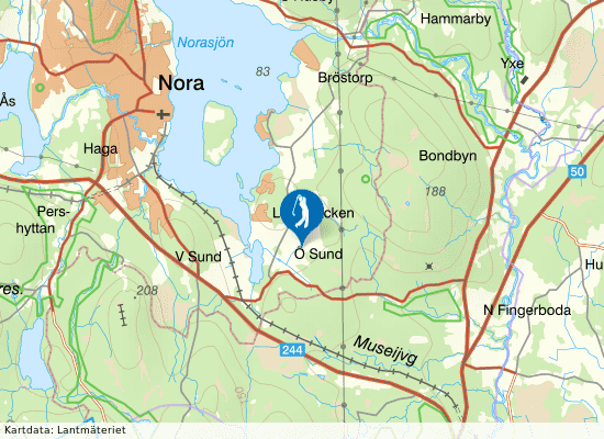 Karta över området runt Nora Golfklubb