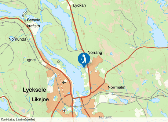 Karta över området runt Lycksele Golfklubb