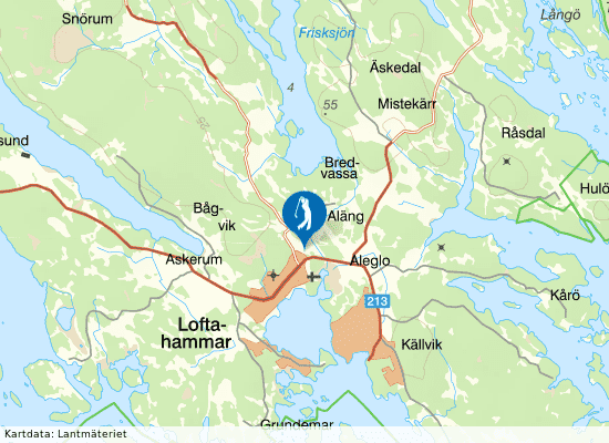 Karta över området runt Loftahammars Golfklubb