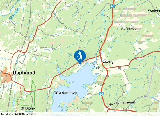 Karta över området runt Koberg Golfklubb