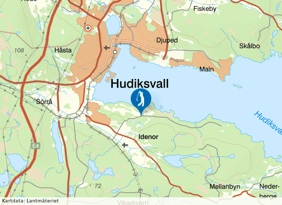 Karta över området runt Hudiksvalls Golfklubb