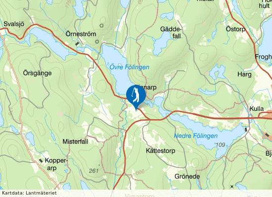 Karta över området runt Kinda Golfklubb