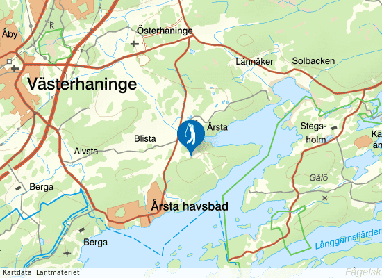 Karta över området runt HaningeStrand Golfklubb