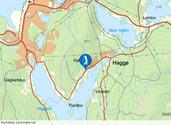 Karta över området runt Hagge Golfklubb