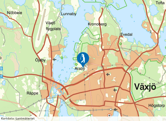 Karta över området runt Växjö Golfklubb