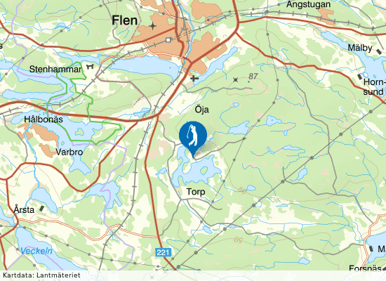 Karta över området runt Flens Golfklubb