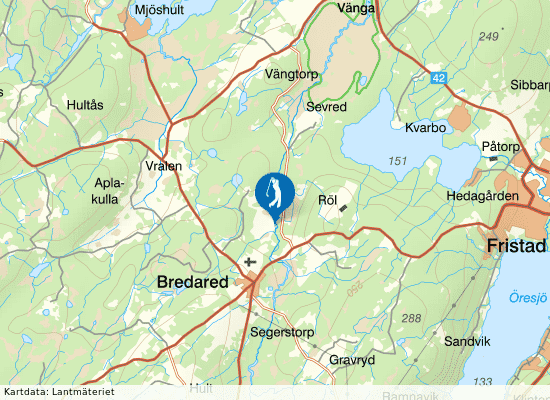 Karta över området runt Bredareds Golfklubb
