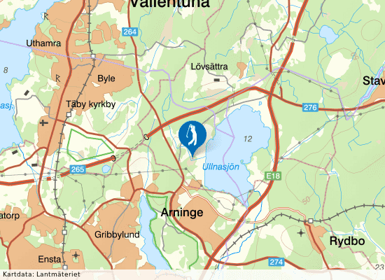 Karta över området runt Arninge Golfklubb