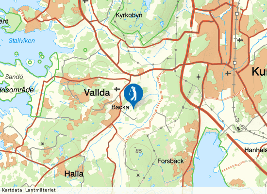Karta över området runt Vallda Golf & Country Club