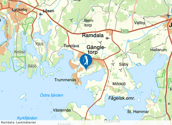 Karta över området runt Trummenäs Golfklubb