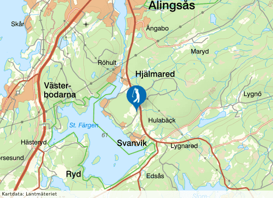 Karta över området runt Alingsås Golfklubb