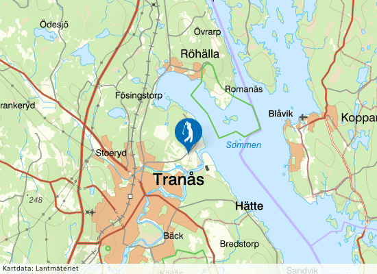 Karta över området runt Tranås Golfklubb